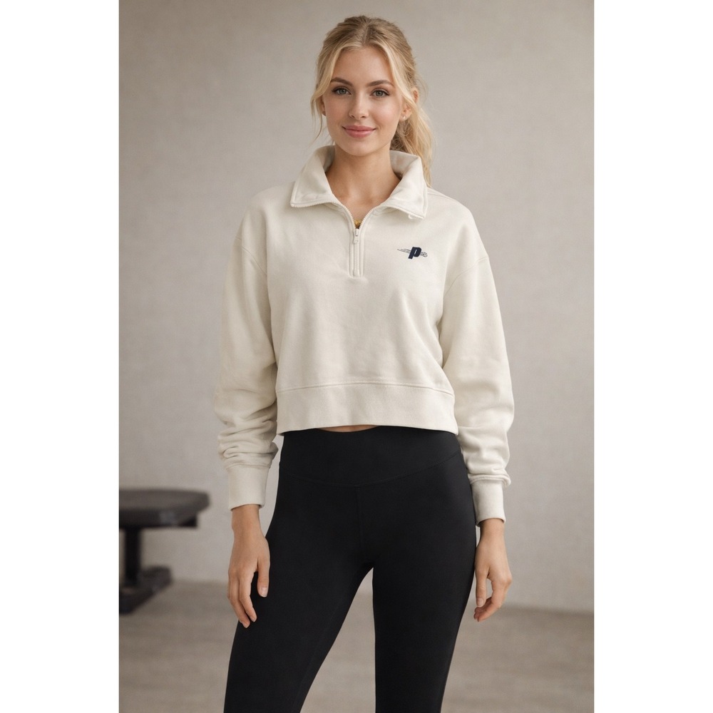 Prince Pickleball Sweatshirt Women XXL Cream Quarter Zip Pullover Athletic Logo